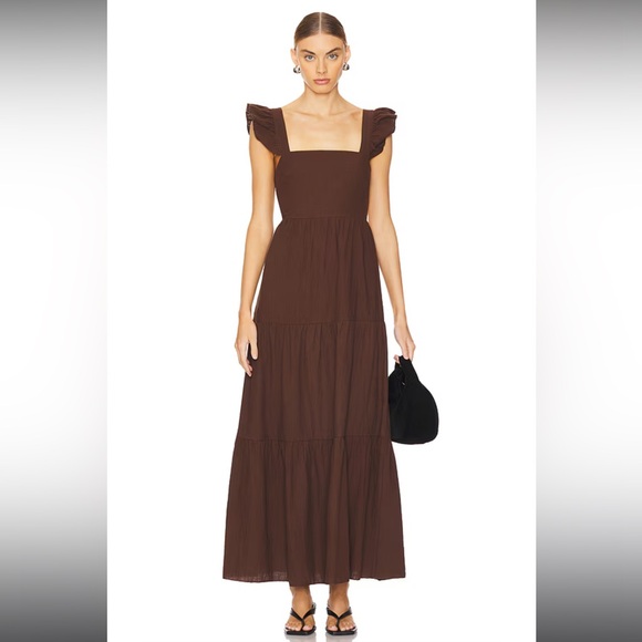 SNDYS x REVOLVE Peaches Linen Dress in Chocolate - Picture 1 of 3